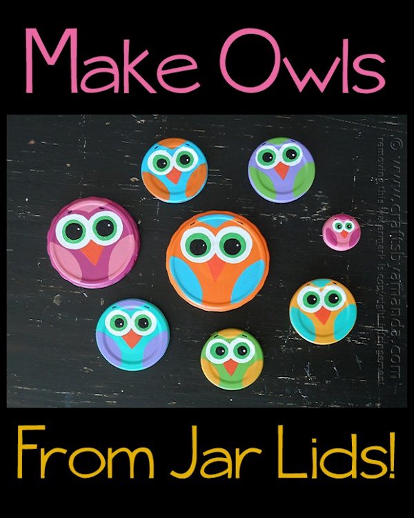 Owl Craft Using Recycled Jar Lids