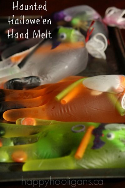 Melting Halloween Hands Experiment