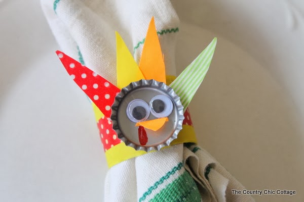 DIY Bottle Cap Turkey Napkin Rings