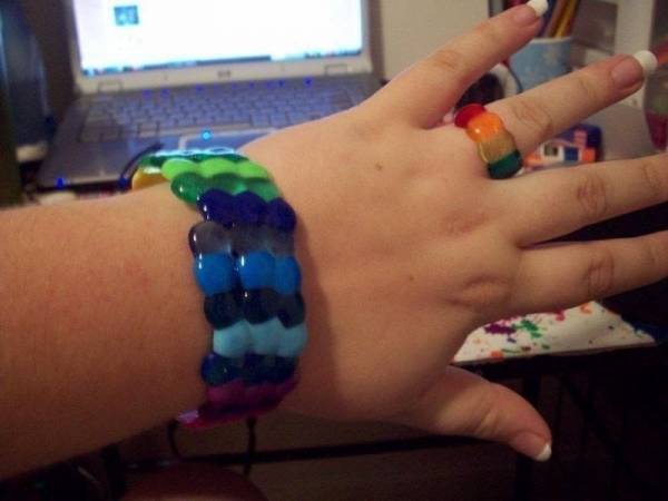 Melted Pony Bead Bangle And Ring Set